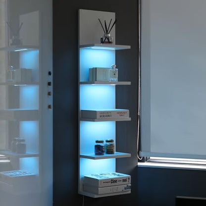 5 Tier Wall Shelf Unit, RGB Lack Shelf, Vanity Shelves with Light,White Shelves for Room,Office,Bathroom,Remote Control - color: 5 Tier Rgb White