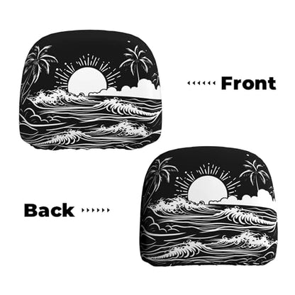 2 Pack Headrest Covers Black Seat Cover Accessories Car Headrest Protector Universal Fit to All Car/Truck Models (Sea) - color: Sunset Black