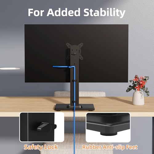 Suptek Single LCD Computer Monitor Free-Standing Desk Stand Mount Riser for 13 Inch to 43 Inch Screen with Swivel, Height Adjustable, Rotation, 50, 75, 100mm VESA Base Stand, Black - size: 13-43in(single)