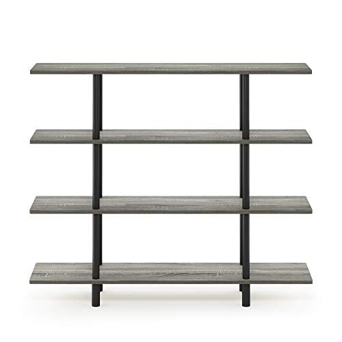 Furinno Turn-N-Tube 4-Tier Wide Display Shelf, French Oak Grey/Black - color: French Oak/Black, style: 4-Tiers