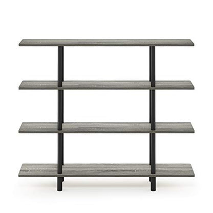 Furinno Turn-N-Tube 4-Tier Wide Display Shelf, French Oak Grey/Black - color: French Oak/Black, style: 4-Tiers