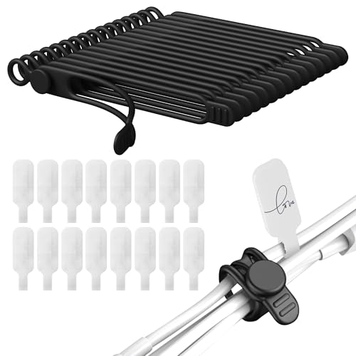 32Pcs Nearockle Cable Labels and Silicone Cable Ties Cable Management Set, Reusable 16 Cable Ties+16 Cord Labels for Electronics, Travel Home Office Desk Wire Organization (Black) - color: Black