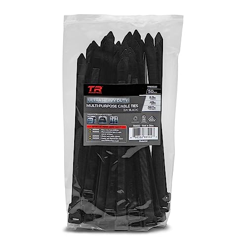 TR Industrial Ultra Heavy Duty Multi-Purpose UV Cable Ties (50-Piece), 250 lbs. Tensile Strength, 8.9", Black - size: 8.9"