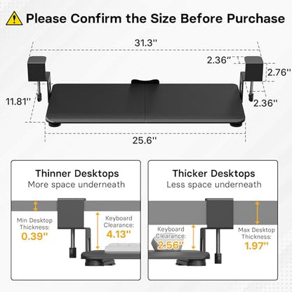 BONTEC KMT01 Under Desk Keyboard Tray, Pull-Out Keyboard & Mouse Platform with C-Clamp, 25.6 x 11.8 in Space-Saving Ergonomic Slide-Out Drawer, Black - color: Black, size: 25.6" x 11.8"