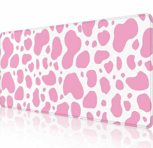 Gaming Mouse Pad, Large Mouse Pads for Desk, Non-Slip Rubber Base Mousepad, Keyboard Mouse Mat, Desk Pad with Stitched Edges, 31.5x11.8 inch Pink Cow Print - color: Pink Cow Print, size: 31.5" x 11.8"