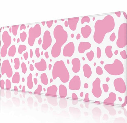 Gaming Mouse Pad, Large Mouse Pads for Desk, Non-Slip Rubber Base Mousepad, Keyboard Mouse Mat, Desk Pad with Stitched Edges, 31.5x11.8 inch Pink Cow Print - color: Pink Cow Print, size: 31.5" x 11.8"