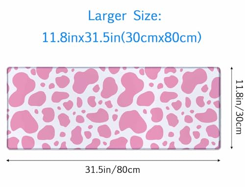Gaming Mouse Pad, Large Mouse Pads for Desk, Non-Slip Rubber Base Mousepad, Keyboard Mouse Mat, Desk Pad with Stitched Edges, 31.5x11.8 inch Pink Cow Print - color: Pink Cow Print, size: 31.5" x 11.8"