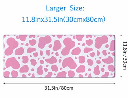 Gaming Mouse Pad, Large Mouse Pads for Desk, Non-Slip Rubber Base Mousepad, Keyboard Mouse Mat, Desk Pad with Stitched Edges, 31.5x11.8 inch Pink Cow Print - color: Pink Cow Print, size: 31.5" x 11.8"