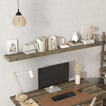 Acovy 72" Unfinished Solid Reclaimed Wood Floating Shelves, Rustic Heavy-Duty Wall Shelves, 8" Deep Floating Shelf for Living Room, Bathroom, Bedroom and Kitchen, Set of 1, Grey - color: Cement Grey, size: 72inches-1P