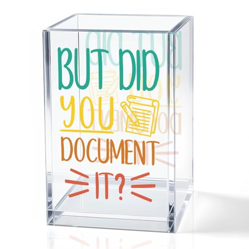 But Did You Document It Acrylic Cosmetic Pencil Holder Cup, Pen Holder for Home Office Desk Accessories for Coworker Boss Nurse HR, Office Desk Pen Organizer, Marker Holder, Funny Work Gifts - color: green & yellow