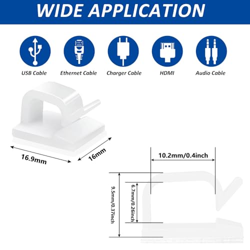 150 PCS Adhesive Cable Wire Clips Black, Outdoor Cable Management Wire Organizer Cord Holder for Under Desk, Car, Wall, TV PC Ethernet Cable (White) - color: White