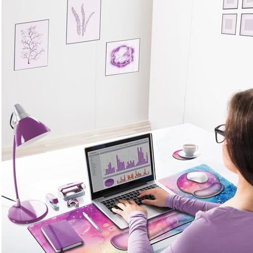 ARTSO Large Mouse Pad and Keyboard Wrist Rest, Ergonomic Mouse Pad with Wrist Support, Non-Slip Desk Mat Protector for Office, Home -Blue Pink Ink Marble - color: Blue Pink Ink Marble