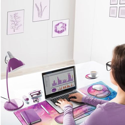 ARTSO Large Mouse Pad and Keyboard Wrist Rest, Ergonomic Mouse Pad with Wrist Support, Non-Slip Desk Mat Protector for Office, Home -Blue Pink Ink Marble - color: Blue Pink Ink Marble