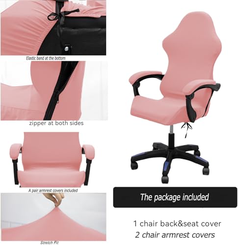 Gaming Chair Cover Set with Armrest Covers, Stretch Ruffled Slipcover for Racing Office Computer Reclining Chairs (Pink) - color: Pink