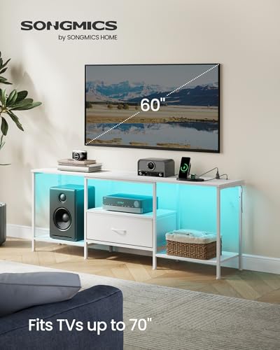 SONGMICS BELLAH Collection - TV Stand for TVs Up to 70 Inches, Media Console Table and Entertainment Center Unit for Living Room, with Shelves and Drawer, Steel, Modern, Cloud White ULGS131W101S - color: Cloud White, size: 13.8"D x 61.8"W x 23.6"H