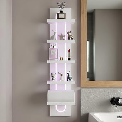 Exclusive U-Shaped 5-Tier Compact Narrow Wall Shelf Unit with RGB Lighting, Modern Vertical Shelf for Vanity, Ideal for Anime Figures, Perfumes, Cosmetics, Collectibles,White - color: 4ur-white