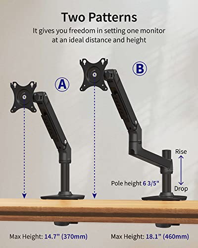 Ergounion Single Monitor Arm Desk Mount, Holds Screens up to 40 Inches and 25 lbs, Fully Adjustable Vesa Monitor Mount with C-Clamp and Grommet Base, Aluminum, Black - color: Black, size: Single