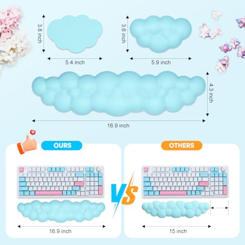 JIKIOU Upgrade Leather Cloud Keyboard Wrist Rest, Cloud Wrist Rest with Non-Slip PU Base, Comfortable Memory Foam Wrist Rest for Computer Laptop Mac Gaming Office and Pain Relief Christmas Wish Gift - color: 11blue