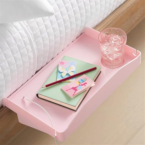 Modern Innovations Bedside Shelf for Bed, College Dorm Room, Bunk Bed Shelf for Top Bunk, Clip On Nightstand, Baby Changing Table Tray, Cup Holder for Kids, Bunkbed Caddy for Table Storage (Pink) - color: Pink, size: Large