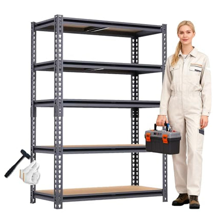 Garage Shelving, 2400 LBS Metal Storage Shelves, 12" x 28'' x 60'' Heavy Duty Shelf, Adjustable Shelving Rack, Standing Shelf Units, Shelves for Garage Storage - size: 12"D x 28"W x 60"H