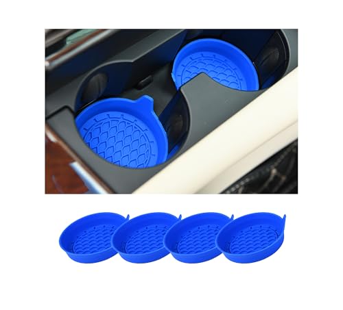 4PCS Car Cup Holder Coaster, Silicone Non-Slip Vehicle Cup Holder Insert Pads, Automotive Interior Insulation Drink Cup Mats Decor Accessories, Universal for SUV, Sedan, Truck (Blue) - color: Blue