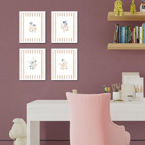 JINYO Neutral Rustic Floral Wall Art Prints Set of 4, Floral Room Decor, Beige and White Striped Cottagecore Flower Posters Pictures Wall Decor for Home Bedroom Living Room, 8x10 Unframed - color: Plant poster set of4-1