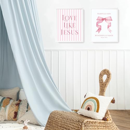 LARTSFRO Coquette Pink Bow Jesus Wall Art Decor Posters, Light Pink Bow Christian Room Bedroom Bathroom Dorm Wall Art Decor Aesthetic for College Teen Girls Gifts, Inspirational Bible Verses Bow Wall Decor, 10x8 Inch Set of 4 Bow Pictures (UNFRAMED) - col