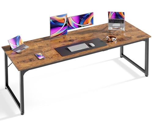 Huuger Computer Desk, 70 Inch Office Desk, Gaming Desk with Storage, Writing Desk Work Desk for Home Office, Study, Long Simple Desk, Large Legroom, Metal Frame, Rustic Brown - color: Rustic Brown, size: 70inch