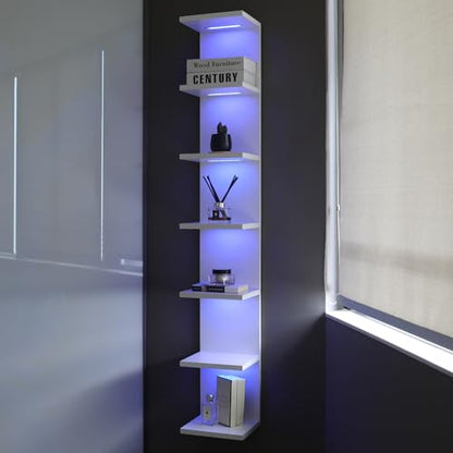 7 Tier Wall Shelves with RGB Light, Lack Wall Shelf Unit, Vertical Shelf with Remonte Control,White Shelves - color: Rgb-white