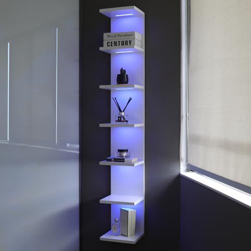 7 Tier Wall Shelves with RGB Light, Lack Wall Shelf Unit, Vertical Shelf with Remonte Control,White Shelves - color: Rgb-white