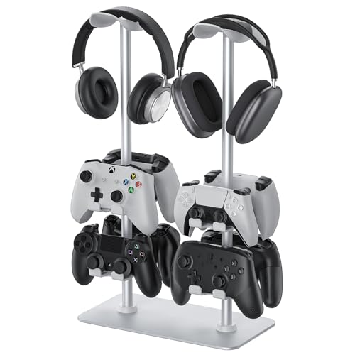 MANMUVIMO Headset Controller Stand for 2 Headset and 8 Controller, Headphone Stand Gaming Controller Holder for PS5 Xbox Airpods Beats Bose, Gaming Room Accessories, Gamer Gifts for Men (White) - size: 2 Headphone 8 Controller Holder White