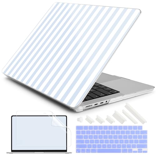 DONGKE Compatible with MacBook Pro 16 Inch Case (2026-2021 Release, M5 M4 M3 M2 M1 Pro/Max Chip), Plastic Hard Shell with Keyboard Cover & Screen Protector for MacBook Pro 16", Blue & White Stripes - color: Blue & White Stripes