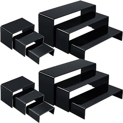 Tuanse 4 Set Acrylic Display Risers Medium and Large Stand Shelf Acrylic Risers for Display Cupcake Riser Showcase Figure Jewelry Collectibles Stands Desktop Shelf for Organize (Black)