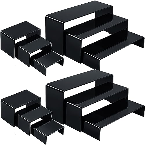 Tuanse 4 Set Acrylic Display Risers Medium and Large Stand Shelf Acrylic Risers for Display Cupcake Riser Showcase Figure Jewelry Collectibles Stands Desktop Shelf for Organize (Black)