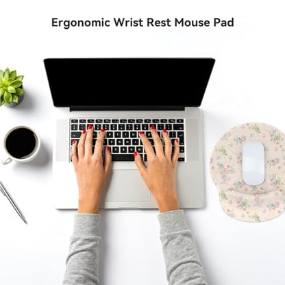 RICHEN Ergonomic Mouse Pad with Wrist Support,Non-Slip Rubber Base for Computer Laptop & Mac,Lightweight Rest for Home,Office & Travel (Pink Flowers Birds) - color: Pink Flowers Birds