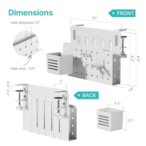 Under Desk Storage Organizer, Laptop Holder Stand with Pegboard Design, Holds 22lbs, Clamp on Desk Organizer, Fits 0.4"-2.2" Desktop Edge, White - color: White