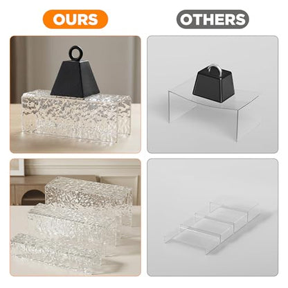3 Pcs Clear Acrylic Display Stand with Crystal Texture, 4.5mm Thick Premium Acrylic Riser Set for Jewelry, Desserts, Handbags & Collectibles, Multi-Size Display Holder for Party & Home Decor