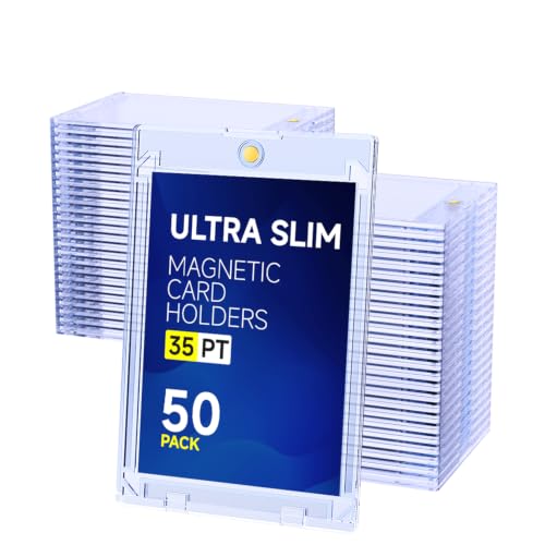 Basthalan 50ct Magnetic Card Holder, 35pt Slim One Touch Card Holder, Hard Plastic U-V Protectors, Mag Hard Case for Trading, Sports, Game, Football, Baseball Cards - size: 50 PACK SLIM