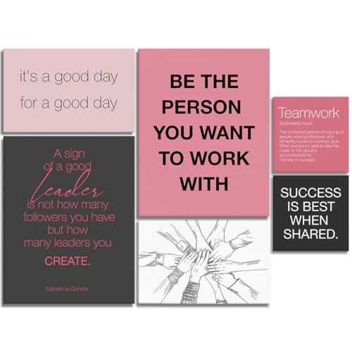 YEOION Inspirational Office Wall Art for Women,Motivational Teamwork Wall Decor for Office,Pink and Black Postive Quote Workplace Canvas Wall Art for Set of 6 - color: Colour7, size: 14.6 x 11.5 inches