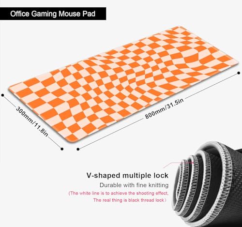Orange Checkered Desk Pad, Boho Pattern Extra Large Mouse Pad, Desk Protector Pad, Writing Mat for Work Home Decor, Non-Slip Rubber Gaming Mouse Pads for Computer Laptop, 31.5 X 11.8 in - color: Orange Checkered