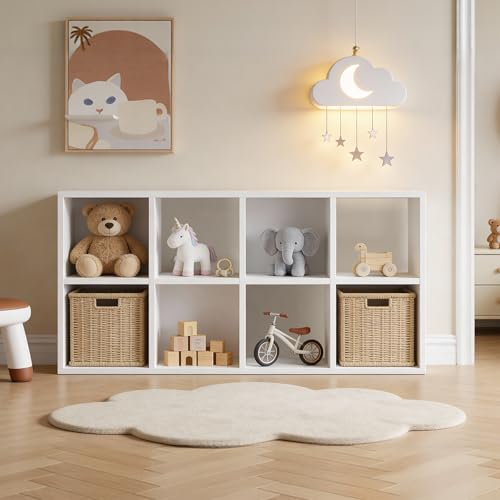 LUCKLIFE 8-Cube Storage Organizer, Stackable Modular Bookcase Shelf with Vertical or Horizontal Use, Fits 11×11" Bins, Optional Back Panels, for Living Room, Office, White - color: 8 Cube - White