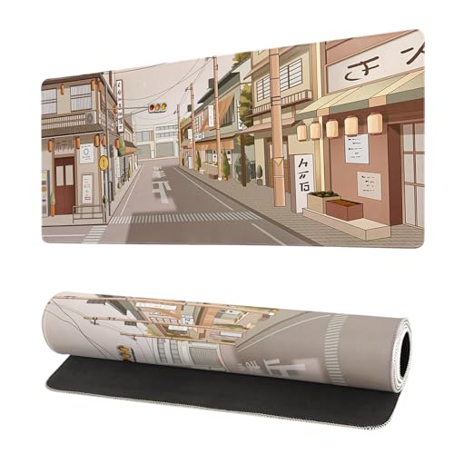 Tokyo Street Mouse Pad Anime Japanese Desk Mat Kawaii Large Gaming Mousepad XL Beige Cute Mousepad Gaming Non-Slip Rubber Base Stitched Edges Keyboard Mouse Mat Desk Pad for Office Home and Game - color: Tokyo Street