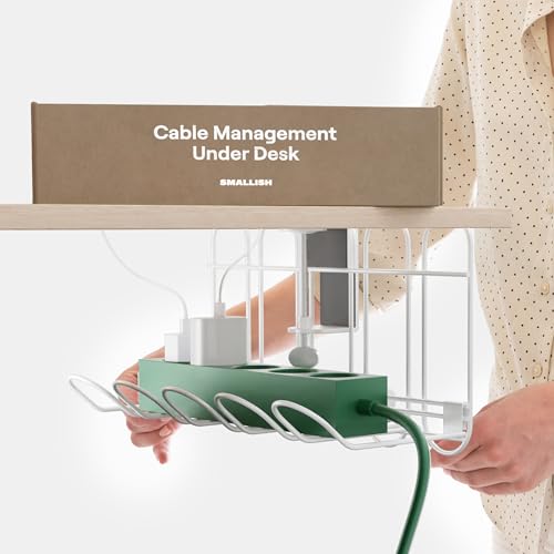 CarryUp Under Desk Cable Tray, No Drill Wire Management Clamp, Computer Cord Organizer, Cable Hider & Holder, Cord Keepers for Home Office Organization, Powder Coated Metal, Dorm Essentialss - Cream - color: Cream