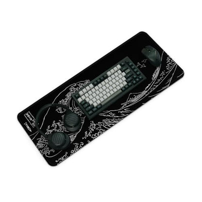 Gaming Mouse Pad, Large 31.5 x 11.8 inches Mousepad, Long Keyboard Pad, Cute Mouse Mat for Computer with Stitched Edges and Non-Slip Base (Black Japanese Wave) - color: Black Japanese Wave