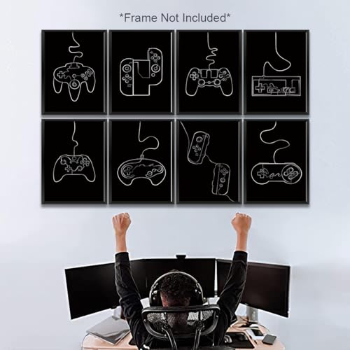 8 Pcs Abstract Line Gaming Wall Art Prints Boys Room Decor Game Room Decor Gamer Funny Wall Decor Paintings Posters for Office Home Bedroom Playroom Gamer Gifts for Men, Him, Son, Brother, Unframed
