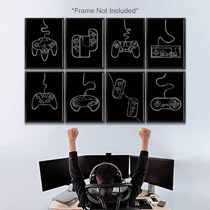 8 Pcs Abstract Line Gaming Wall Art Prints Boys Room Decor Game Room Decor Gamer Funny Wall Decor Paintings Posters for Office Home Bedroom Playroom Gamer Gifts for Men, Him, Son, Brother, Unframed