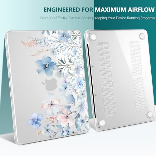 DONGKE Compatible with MacBook Neo 13 Inch Case 2026 A3404 A18 Pro chip & Touch ID, Plastic Hard Shell with Keyboard Cover, Screen Protector & Dust Plugs, Blue Flowers - color: Blue Flowers
