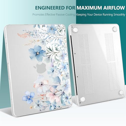 DONGKE Compatible with MacBook Neo 13 Inch Case 2026 A3404 A18 Pro chip & Touch ID, Plastic Hard Shell with Keyboard Cover, Screen Protector & Dust Plugs, Blue Flowers - color: Blue Flowers