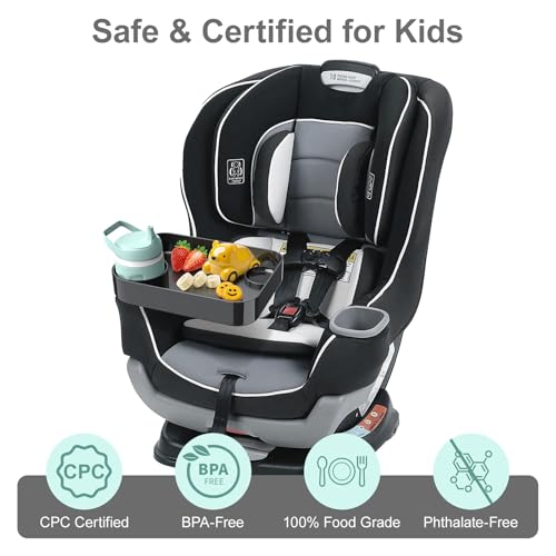 Car Seat Snack Tray for Toddlers - 3 Inch Cup Holder Fits Most Sippy Cups & Straw Bottles with Dip Well, Mess-Free Square Kids Travel Tray Road Trip Essentials, Black - color: Black