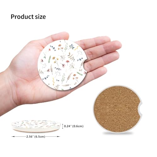 Cute Small Flower Ceramic Cup Holders - Pack of 2, Keep Cup Holders Clean and Dry, Drink Cup Car Holder Coasters with A Finger Notch - color: Cute Small Flower